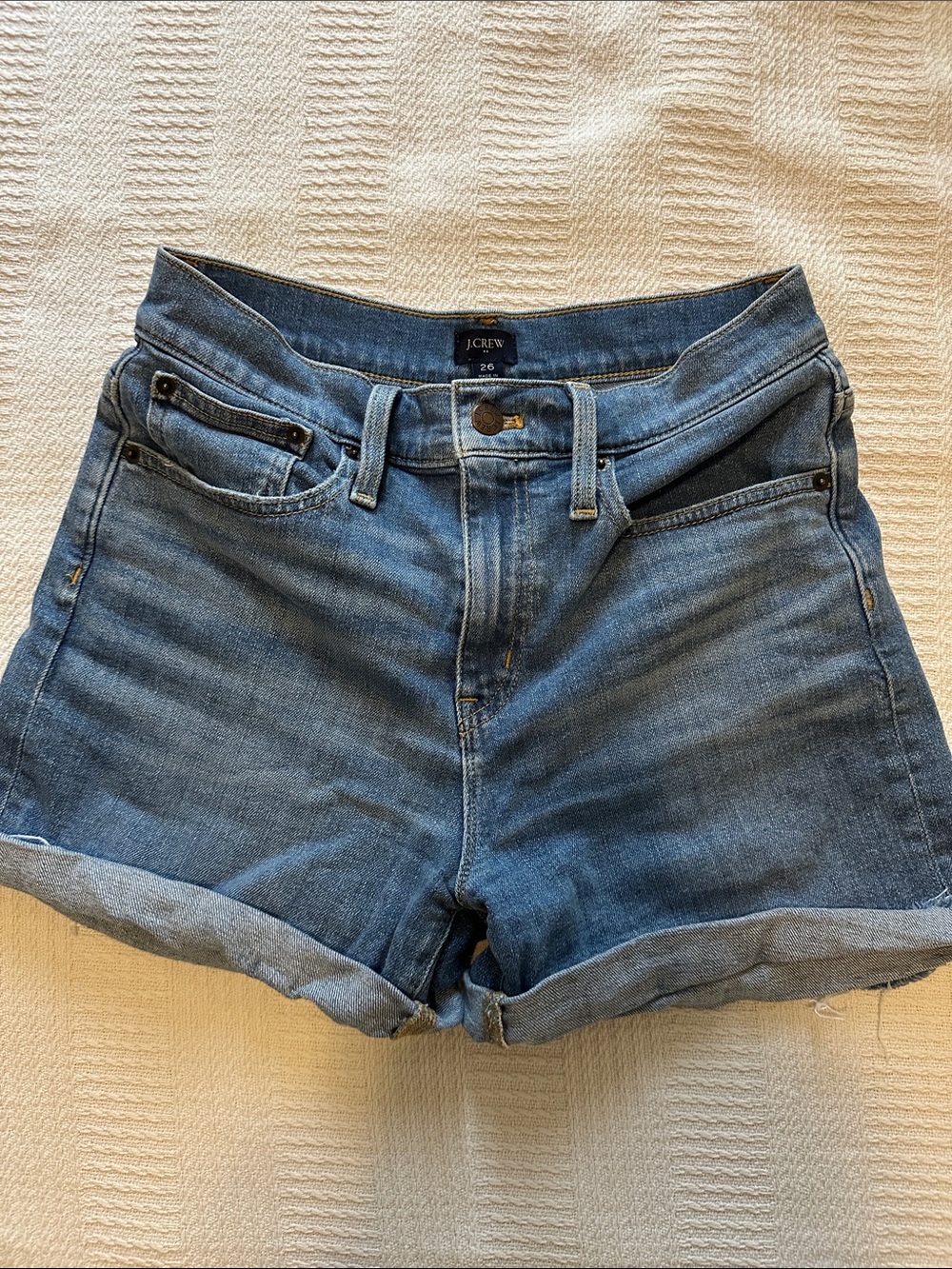 J. Crew Factory Relaxed High-Rise Rolled Cuff Denim Shorts in Blue